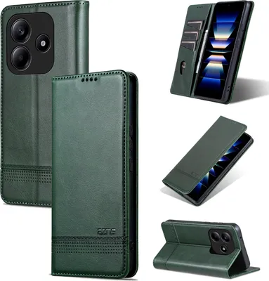 Produktbild von Leder Hülle für Xiaomi Redmi Note 14 5G, Klapphüllen Brieftasche Magnetverschluss Ständer Schutzhülle Grün