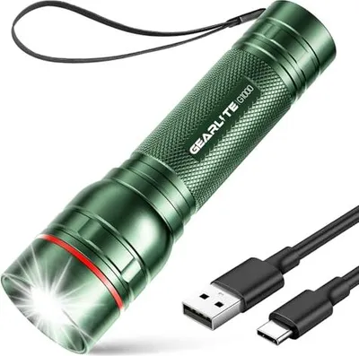 Produktbild von Fackel LED wiederaufladbar, 2000 Lumen -Kinder 3 Modi, zoomierbares Mini Langlaufzeit, IP65 wasserdichtes Taschenlampencamping, Angeln, Notfall, Outdo