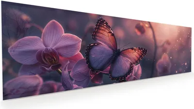 Produktbild von Glasbild 120x40cm in XXL für Wohnzimmer, Schlafzimmer Motiv Schmetterling Blüte