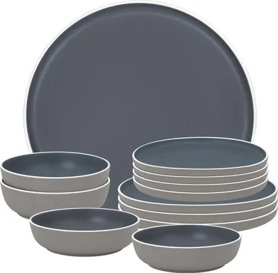 Produktbild von BRUNNER Camping Geschirr Set 4 Personen | Anti-Slip | Midday TRILOGY DARK, 12-tlg.