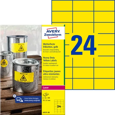Zdjęcie produktu dla AVERY Zweckform wetterfeste Etiketten, 70 x 37 mm, gelb