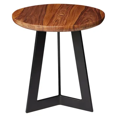 Produktbild von WOHNLING Beistelltisch 35 x 37 x 35 cm WL5.665 Sheesham Holz Metall Couchtisch Industrial Style Echtholz Hocker Wohnzimmer Holztisch Sofatisch