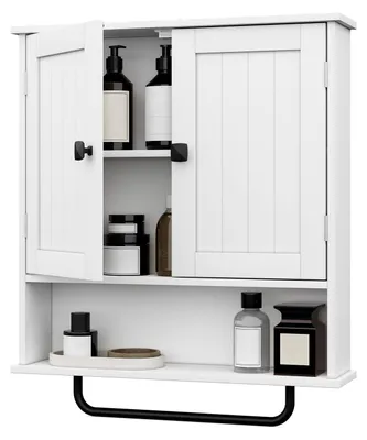 Immagine prodotto di Armadietto da bagno - Armadietto a parete con portasciugamani - 56 x 13 x 66 cm - Bianco