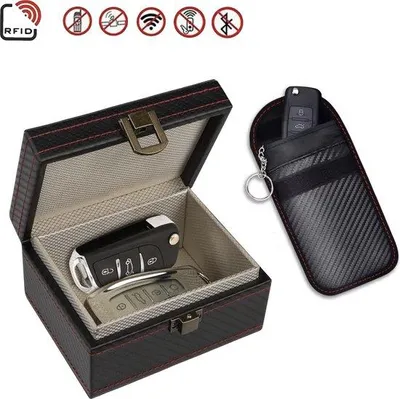 Immagine prodotto di Custodia di sicurezza RFID per auto - Custodia protettiva - Custodia di Faraday - Accesso senza chiave - Bloccatore di segnale - Sistema antiscasso