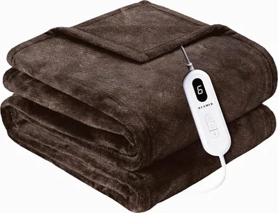Produktbild von KLAMER Heizdecke mit Abschaltautomatik, 180x130 cm, waschbare Wärmedecke, 9 Temperaturstufen, elektrische Heizdecke geeignet für Bett, Sofa und Büro, braun
