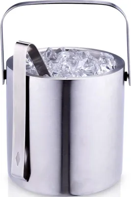 Produktbild von Doppelwandiger Edelstahl Eiskübel mit Deckel und Zange, Eiswürfelbehälter hält lange kalt, Volumen ca. 1200 ml