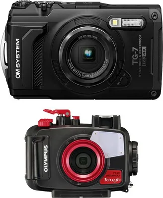 Zdjęcie produktu dla Wodoodporny aparat kompaktowy OLYMPUS TG7 w kolorze czarnym + obudowa wodoodporna PT059