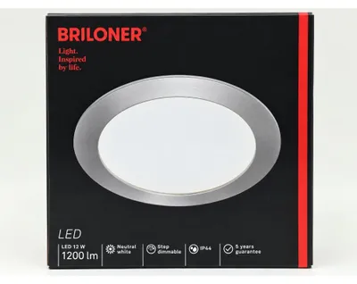 Produktbild von Briloner FLAT DIM LED Einbauleuchte Nickel Matt 12W 1200lm 4000K IP44 4-Stufen Dimmbar Ø170mm