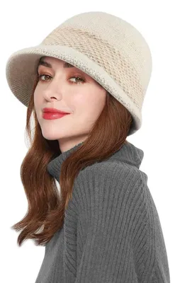 Obrázek produktu pro Dámská pletená čepice typu "beanie", podšitá, teplá, univerzální velikost, béžová