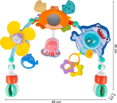 Image de Malplay Poussette Arceau Animaux marins colorés Jouets de poussette à suspendre Moulin à vent Miroir Anneaux de dentition Pendentif dauphin Pieuvre