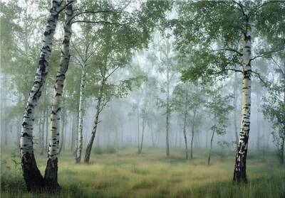 Produktbild von Fototapete 3D Effekt Wald Birken Grün Natur Bäume - 300x210 cm - inklusive kleister - Vlies Tapete - Vliestapete Wohnzimmer Schlafzimmer Küche Modern Wandtapete