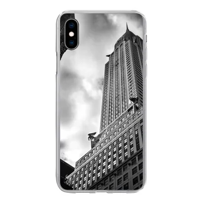 Produktbild von MuchoWow® Handyhülle Schutzhülle Hülle für iPhone Xs Chrysler Building in New York von unten nach oben in Schwarz-Weiß Silikon Softcase Handy Hülle - Handytasche