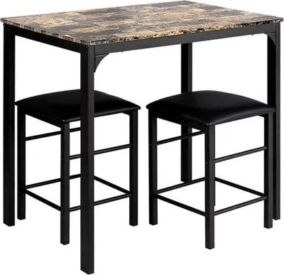 Productafbeelding van Bartoog met barkrukken - Set van 2 krukken, kussens en voetsteunen - Hout en metaal - Keukentafel - Bartafel voor woonkamer en eetkamer