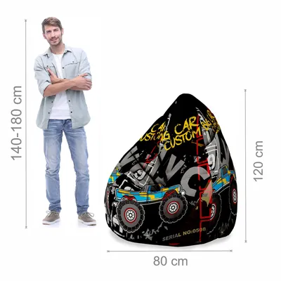 Immagine prodotto di Dreamroots Bean Bag 80x80x120cm Beanbag con schienale e sgabello e copertura Cuscino da terra Chill bag Bubibag Beanbag con imbottitura Army Car