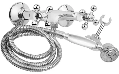 Produktbild von Retro Wand-Duscharmatur aus Chrom - Hochwertige Messingoberfläche, Einhebel-Brause, 140 cm Schlauch