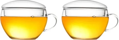 Produktbild von Creano 2er-Set Teeglas mit Deckel, praktisch für ErblühTeelini oder Teebeutel, Latte Macchiato, Kaffee | 200ml