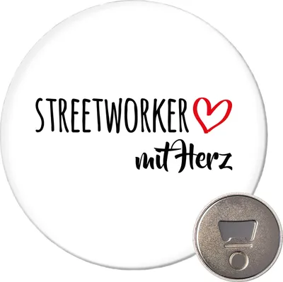 Produktbild von Huuraa Magnet Streetworker mit Herz 59mm Kühlschrankmagnet rund Flaschenöffner Geschenkidee