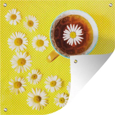 Produktbild von MuchoWow® 100x100 cm Outdoor-Poster Gartendeko Sichtschutz Garten Poster für den Garten  Tasse Tee mit Kamille