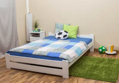 Produktbild von Kinderbett / Jugendbett Kiefer Vollholz massiv weiß lackiert A9, inkl. Lattenrost - Abmessung 140 x 200 cm