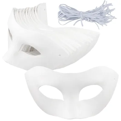 30 weiße Papiermasken zum Bemalen, 19x10 cm, mit Gummiband