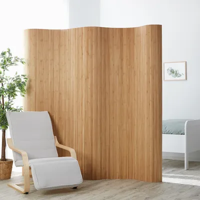 Produktbild von Homestyle4u 302, Raumteiler Paravent Bambus Trennwand Sichtschutz Braun 2m hoch Wellenform