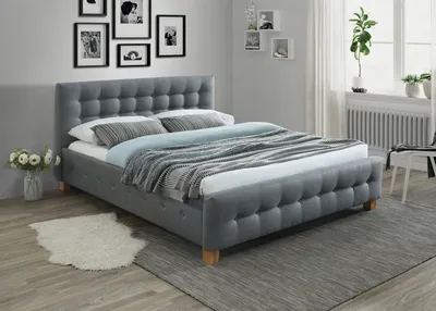 Image de Lit double capitonné MADLENA - 160x200 cm, gris