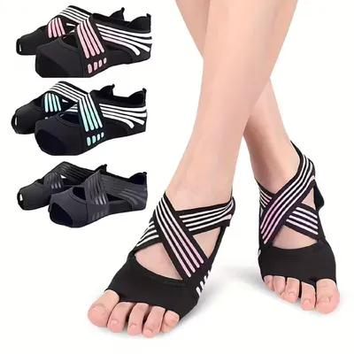 Produktbild von Cool-i® Zehenlose Yoga & Pilates-Socken mit rutschfester Sohle, elastische Kreuzriemen, atmungsaktiv, für Damen