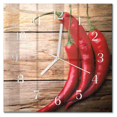 Produktbild von Tulup Glasuhr Wanduhr Küchenuhr Echt-Glas 30x30 cm Modern Dekorativ Geräuschlos Weiße Zeiger - Chilischoten