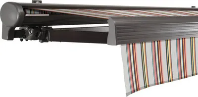 Produktbild von SOLUNA Halbkassettenmarkise Comfort 3,5x2 Dessin D421 Gestell DB703 dunkelgrau Antrieb links inkl. Kurbel