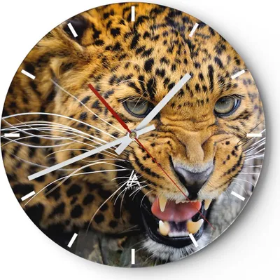 Produktbild von Wanduhr - Rund - Glasuhr - Leopard tier savanne afrika - 30x30cm - Schleichendes Uhrwerk - Lautlos - zum Aufhängen bereit - Dekoration Modern - Wanddekoration aus Glas - C3AR30x30-2728