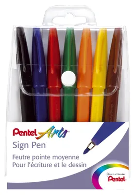 Immagine prodotto di Pentel S527, Nero, Blu, Marrone, Verde, Arancione, Rosso, Giallo, Punta a sfera, 2 mm, Inchiostro a base d'acqua, 7 pezzi