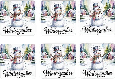 Produktbild von Weihnachten Schneemann 6er Set Untersetzer aus Holz - Winterzauber