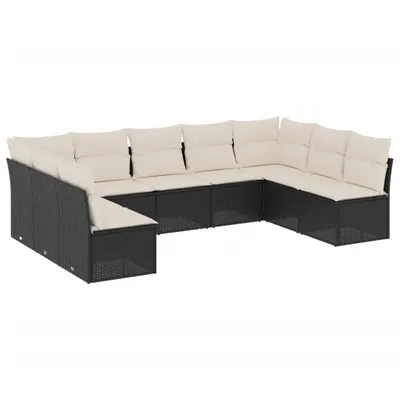 Produktbild von 9-tlg. Garten-Sofagarnitur mit Kissen Schwarz Poly Rattan
