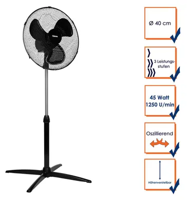 Produktbild von Tristar VE-5756 Standventilator, Haushalts-Lamellenlüfter, Schwarz, Flur, Kunststoff, Polypropylen (PP), 56,82 dB, 1 m³