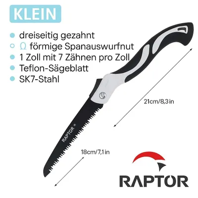 Produktbild von Faltbare Handsäge mit SK7-Stahlklinge – 18 cm Klingenlänge – 7 Zähne/Zoll – Klappsäge für Holzarbeiten, Garten, DIY & Camping