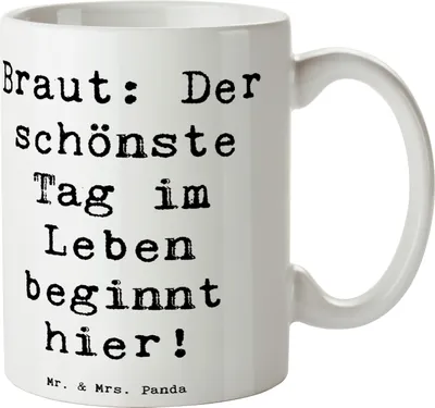 Produktbild von Mr. & Mrs. Panda Kaffeetasse Spruch Braut Tag - Weiß - Geschenk, Heiraten, Brautgeschenk, Magie, Kaffeebecher, Tasse, Teetasse, schöne, Brautstrauß, gemeinsamen Zukunft