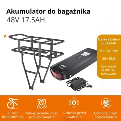 Zdjęcie produktu dla akumulator eBike 48V 17.5Ah - akumulator Hailong 840Wh z systemem BMS i systemem zabezpieczeń