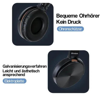 Obrázek produktu pro Bluetoothová sluchátka, bezdrátová, uzavřená, s potlačením hluku, skládací, stereo, s hlubokými basy. Ideální pro poslech hudby, hraní her, práci z domova, cestování a běžné používání