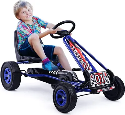 Produktbild von Kinder Go Kart Tretfahrzeug, Tretauto mit Bremsen, Kinderfahrzeug Pedalfahrzeug mit Verstellbarem Sitz (Blau)