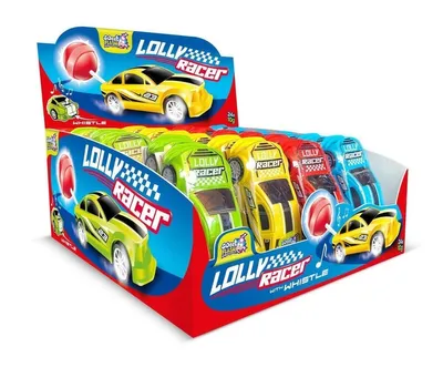 Produktbild von Display Komplett Lolly Racer Lolly im Klapp-Auto mit Pfeife 24 Stück