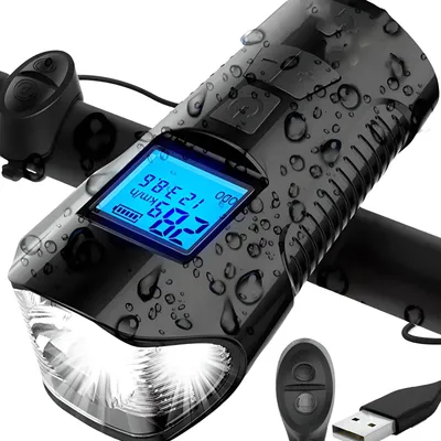 Produktbild von 5in1 wiederaufladbare Fahrradlampe mit Klingelzähler 1500 mAh