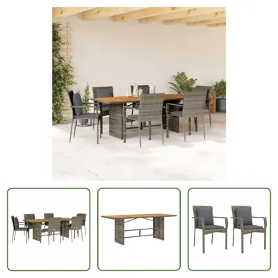 Produktbild von The Living Store 7-tlg. Garten-Essgruppe mit Kissen Grau Poly Rattan