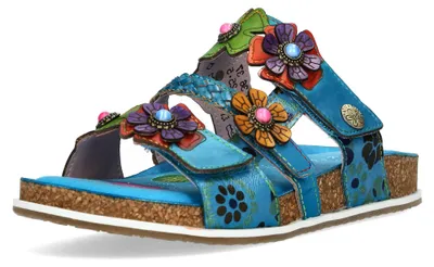 Immagine prodotto di Laura Vita - Sandali da donna con applicazioni floreali e decorazioni in perline Brcyano 36, taglia: 37 EU, colore: turchese