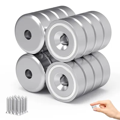 Image de Aimants puissants perforés, aimants ronds de 12 kg d'un diamètre de 20 mm, aimants à vis, aimants en forme de pot (12 pièces)