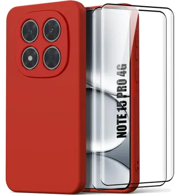 Image de Coque + 2 Verres Trempés pour Xiaomi Redmi Note 15 Pro 4G, Silicone Anti-Rayures Antichoc Rouge