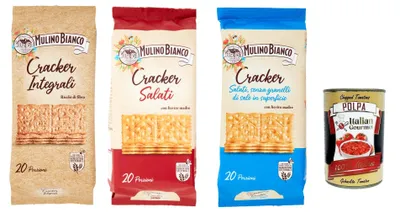 Produktbild von Mulino Bianco Testpaket Cracker Integrali - Salati -Non Salati Salzgebäck kekse 3x 500g gesalzen, reich an Ballaststoffen + Italian Gourmet polpa 400g