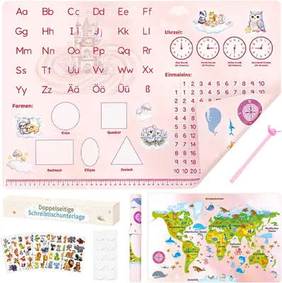Obrázok produktu pre Podložka na stôl 60 x 40 cm, mapa sveta a písmená, vodotesná, pre deti