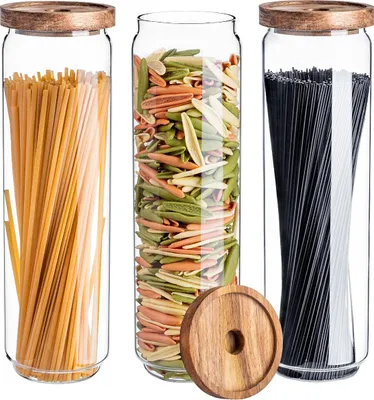 Zdjęcie produktu dla KADAX 3 x słoik do przechowywania 1550 ml z drewnianą pokrywką, szklane pojemniki do przechowywania żywności, słoiki do przechowywania z pokrywką, szklane pojemniki do przechowywania, słoiki do przechowywania