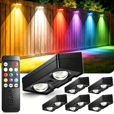 Solar-Wandleuchten, 6 Stück, RGB, 9 Farben, 12 Modi, IP65