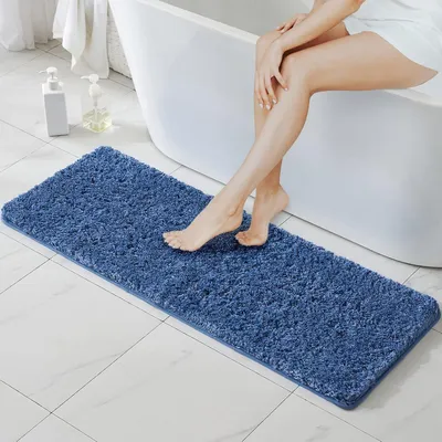 Obrázek produktu pro Koupelnová rohož, protiskluzová, měkká, modrá, 45x120 cm, mikrovlákno, TPR